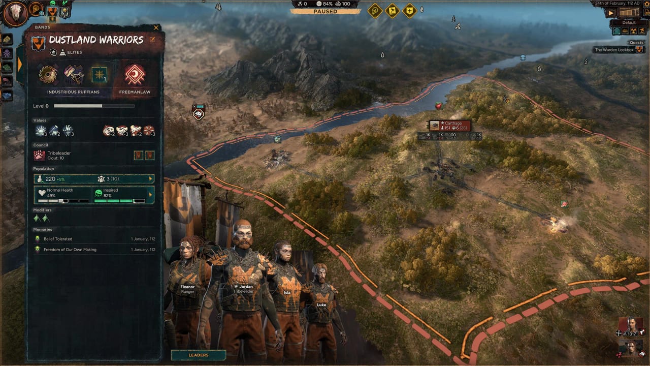Afterworld gameplay screenshot of a wasteland settlement and tribe interface